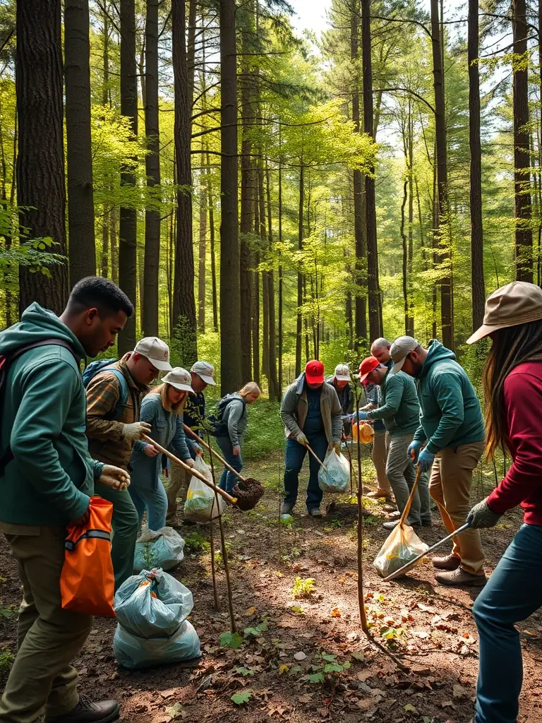 A photograph of ACAC members cleaning up litter and debris from a natural area, highlighting their dedication to maintaining clean and healthy environments for wildlife and the community.